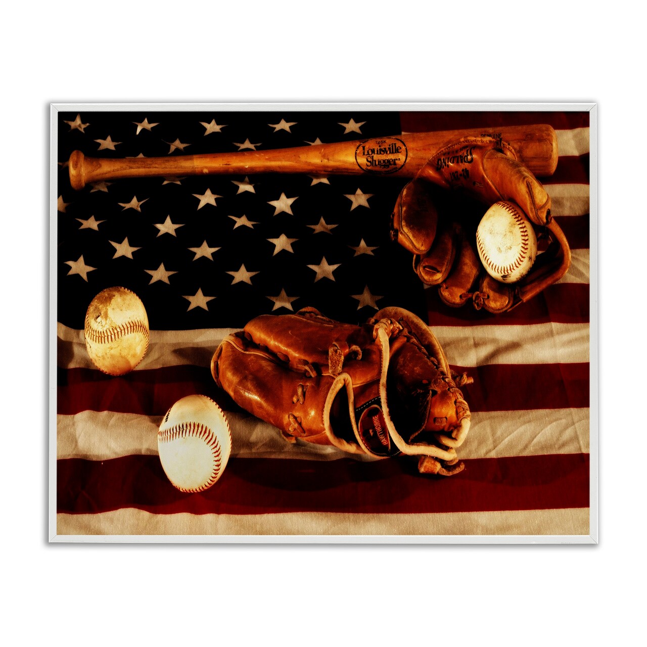Stupell Industries Vintage American Flag Baseball Photo Framed Giclee Art